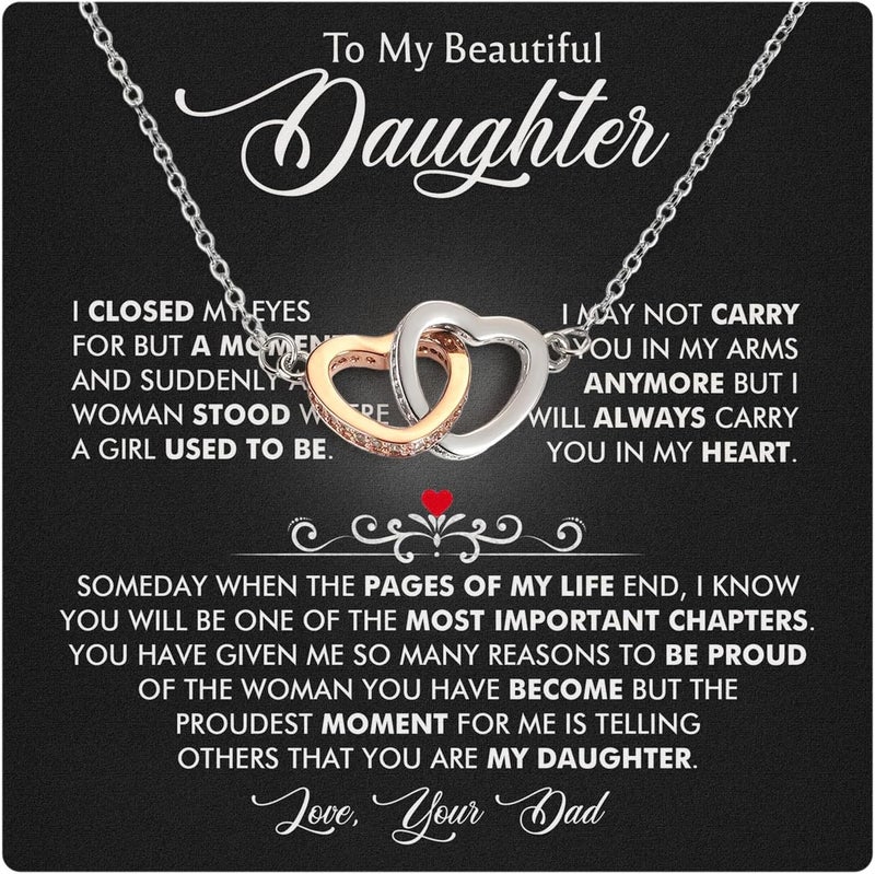Larvincy To My Daughter Necklace From Dad With Heartfelt Message & Elegant Box, Gifts For Daughter From Father, Beautiful Jewelry Gift From Love Daddy On Graduation, Birthday, Wedding, Christmas - Image 1